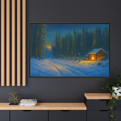 Framed Winter Landscape Canvas, Cozy Cabin Art, Christmas Decor, Winter Home Decor, Holiday Gift, Wall Art - TRV