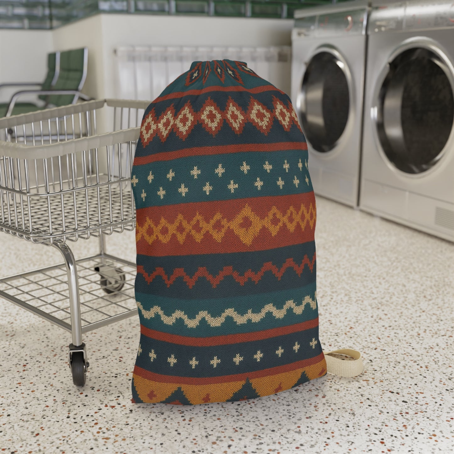 Southwestern Aztec Pattern Laundry Bag | Boho Geometric Drawstring Pouch - TRV