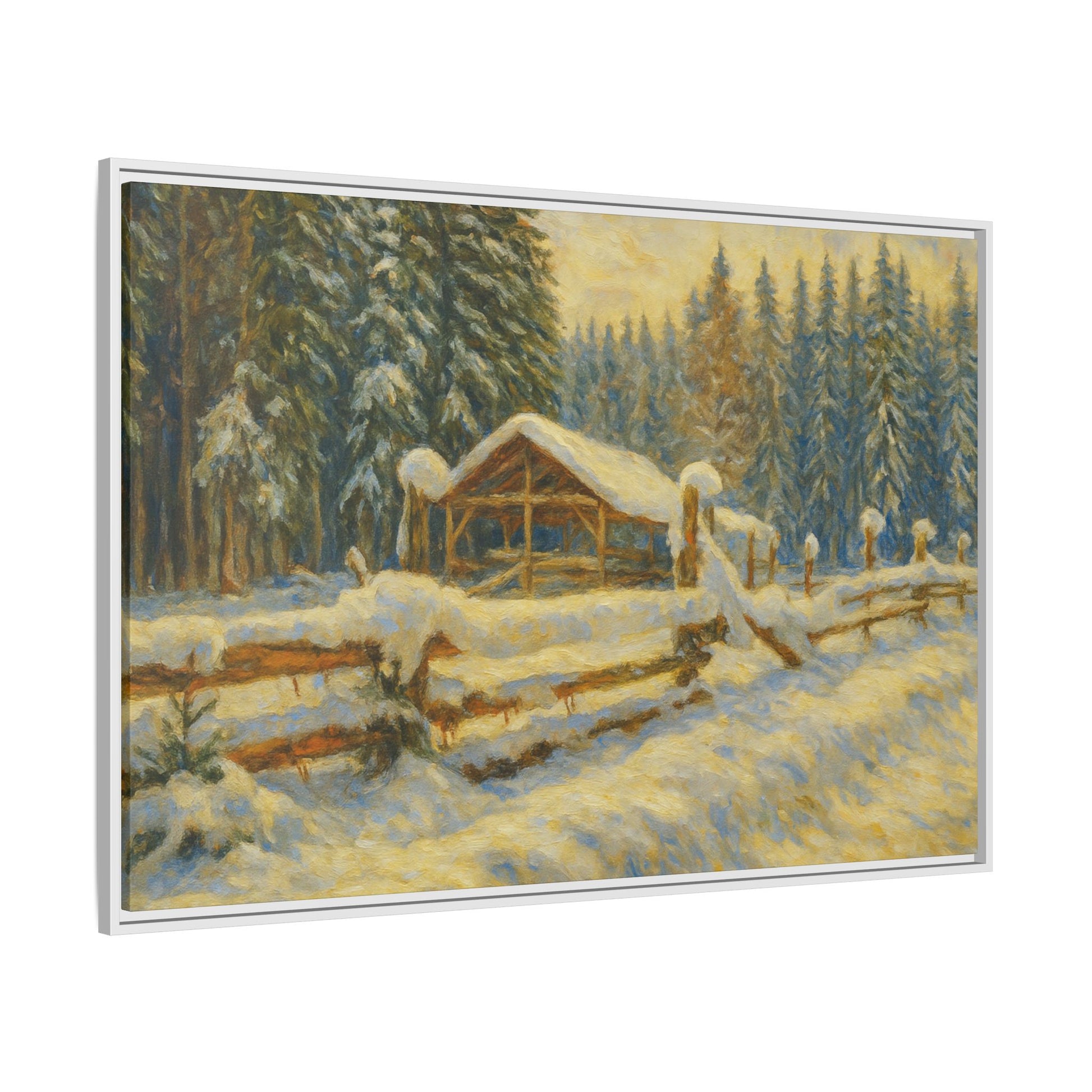 Winter Landscape Framed Canvas Art | Cozy Home Decor | Wall Art for Living Room, Bedroom, Holiday Gift, Rustic Vibes, Art Print - TRV