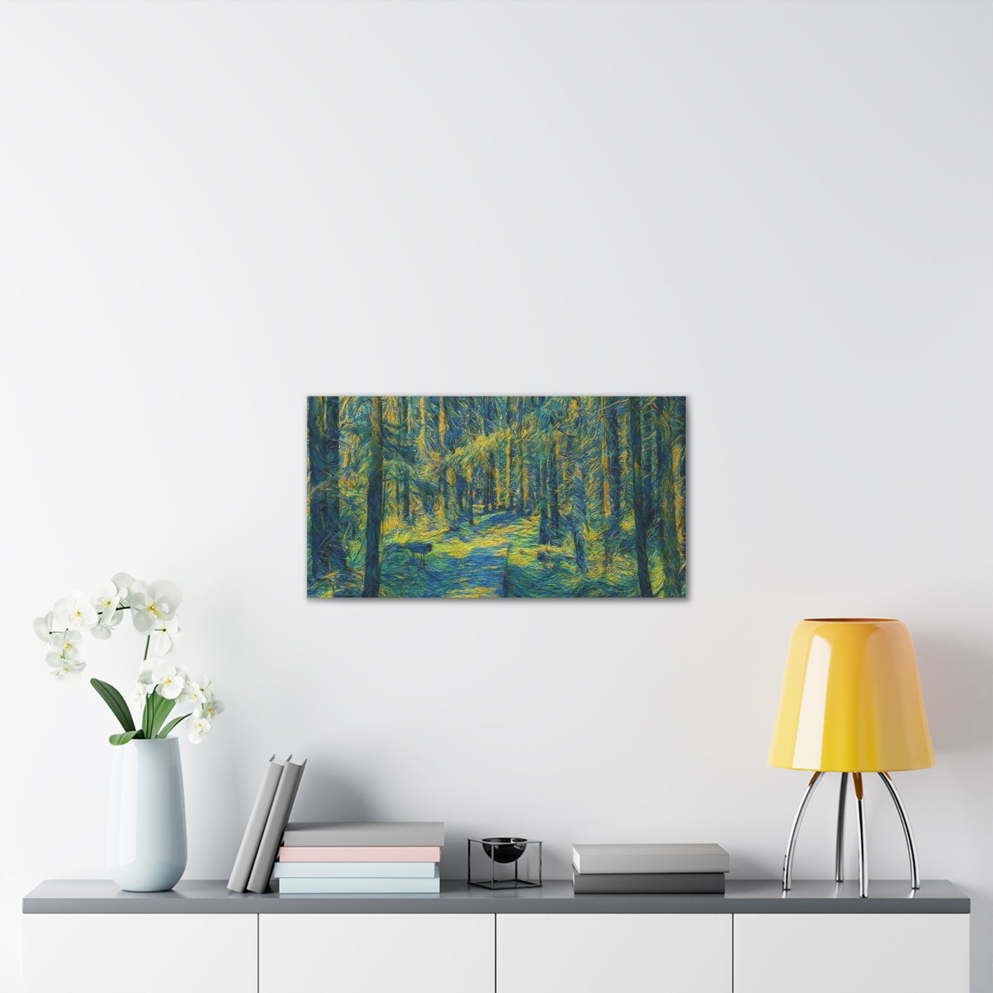 Sunlit Forest Path Canvas – Impressionist Woodland Wall Art