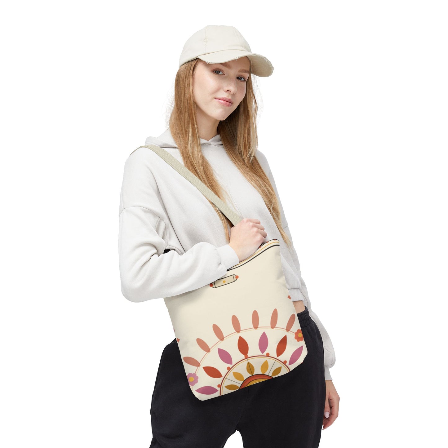 Boho Floral Mandala Tote Bag | Pastel Sunburst Pattern