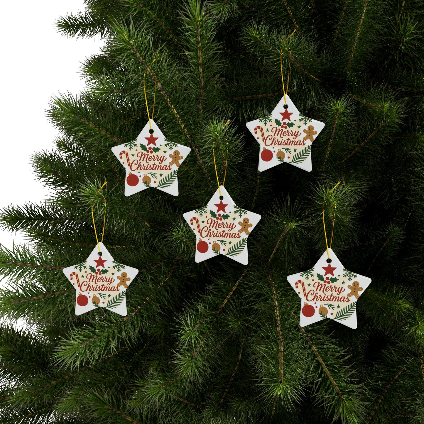 Merry Christmas Ceramic Ornament — Double-Sided Holiday Tree Decoration (Gingerbread & Candy Cane Design)