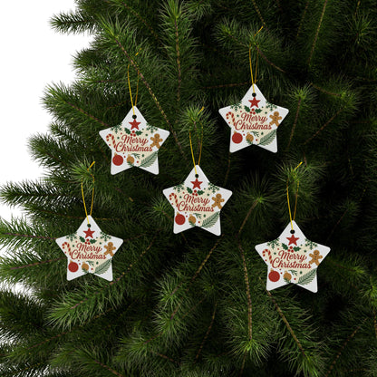 Merry Christmas Ceramic Ornament — Double-Sided Holiday Tree Decoration (Gingerbread & Candy Cane Design)