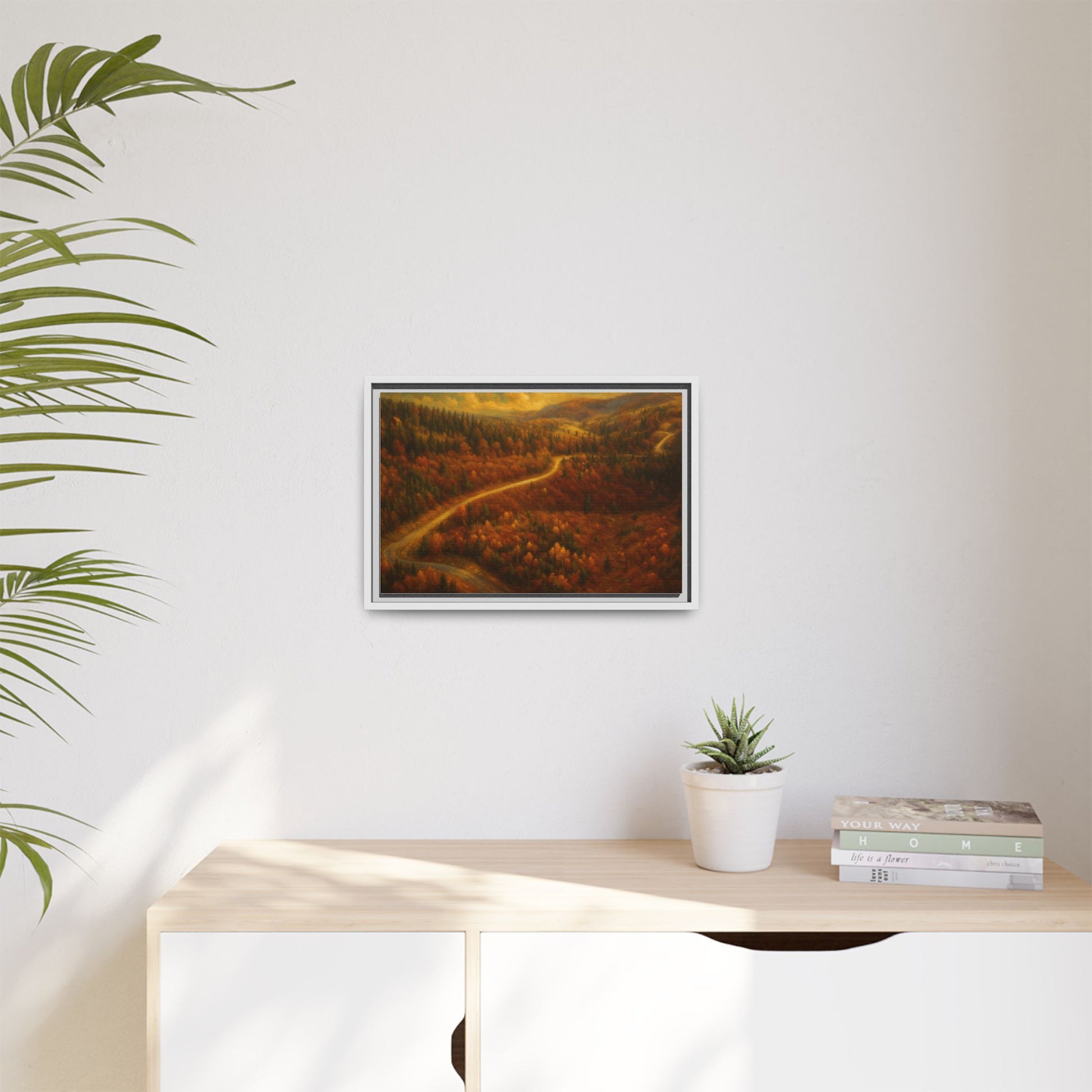 Autumn Landscape Framed Canvas Art, Cozy Home Decor, Warm Fall Vibes, Gift for Nature Lovers, Perfect for Thanksgiving - TRV