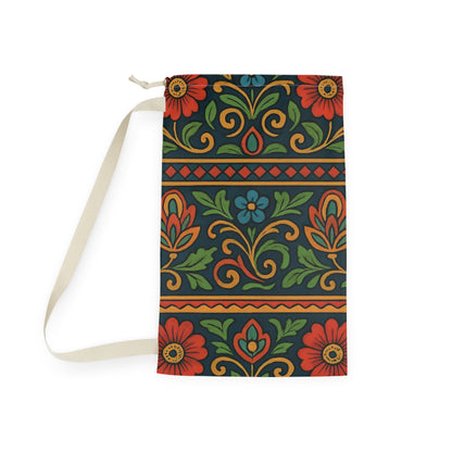 Folk Floral Pattern Laundry Bag | Boho Floral Drawstring Bag - TRV