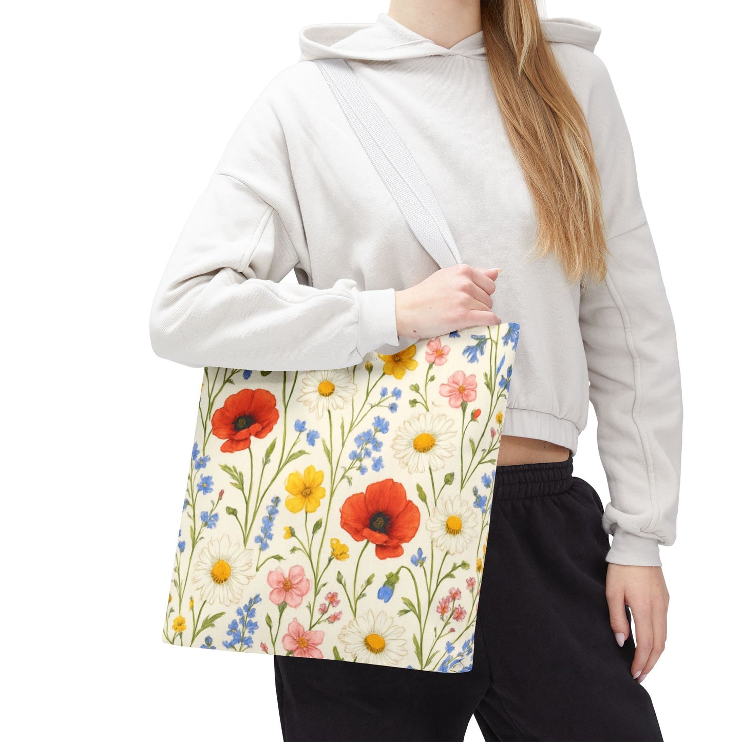 Wildflower Poppy Print Tote Bag | Floral All-Over Pattern