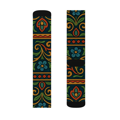 Victorian Floral Tile Sublimation Socks | Patterned Crew Socks - TRV