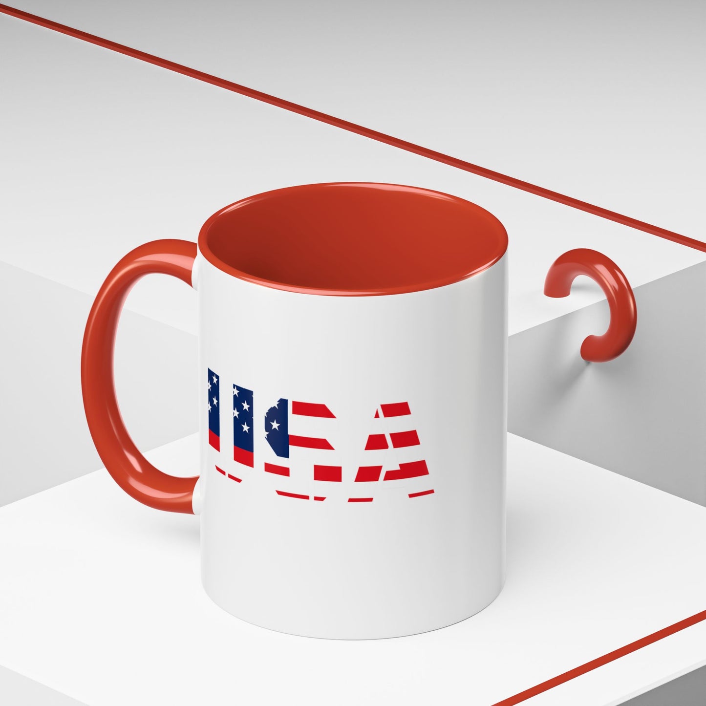 USA Flag Accent Coffee Mug — Patriotic 11/15oz Ceramic Coffee Cup