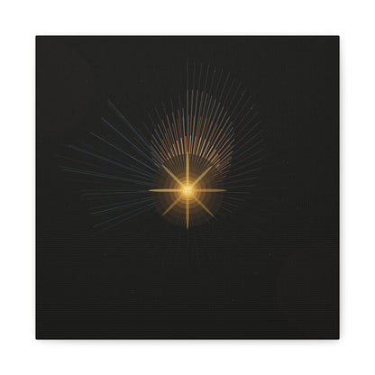 Abstract golden starburst canvas print featuring vibrant gold and white design on a canvas surface, perfect for modern wall decor.