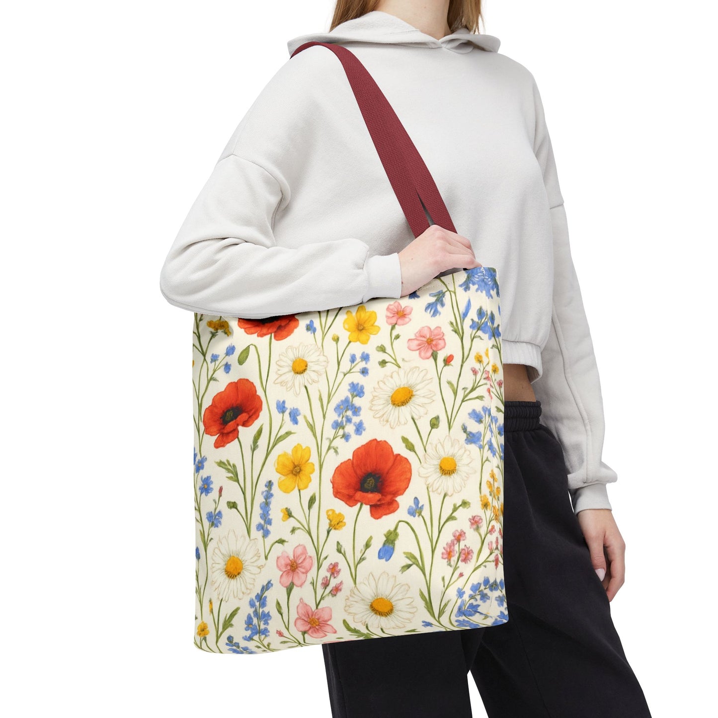 Wildflower Poppy Print Tote Bag | Floral All-Over Pattern