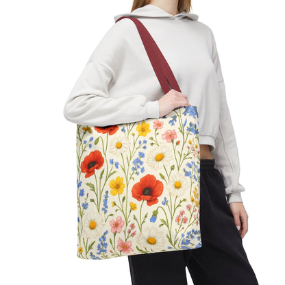 Wildflower Poppy Print Tote Bag | Floral All-Over Pattern
