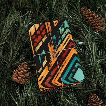 Geometric Boho Wrapping Paper Roll — Teal & Burnt Orange Tribal Pattern
