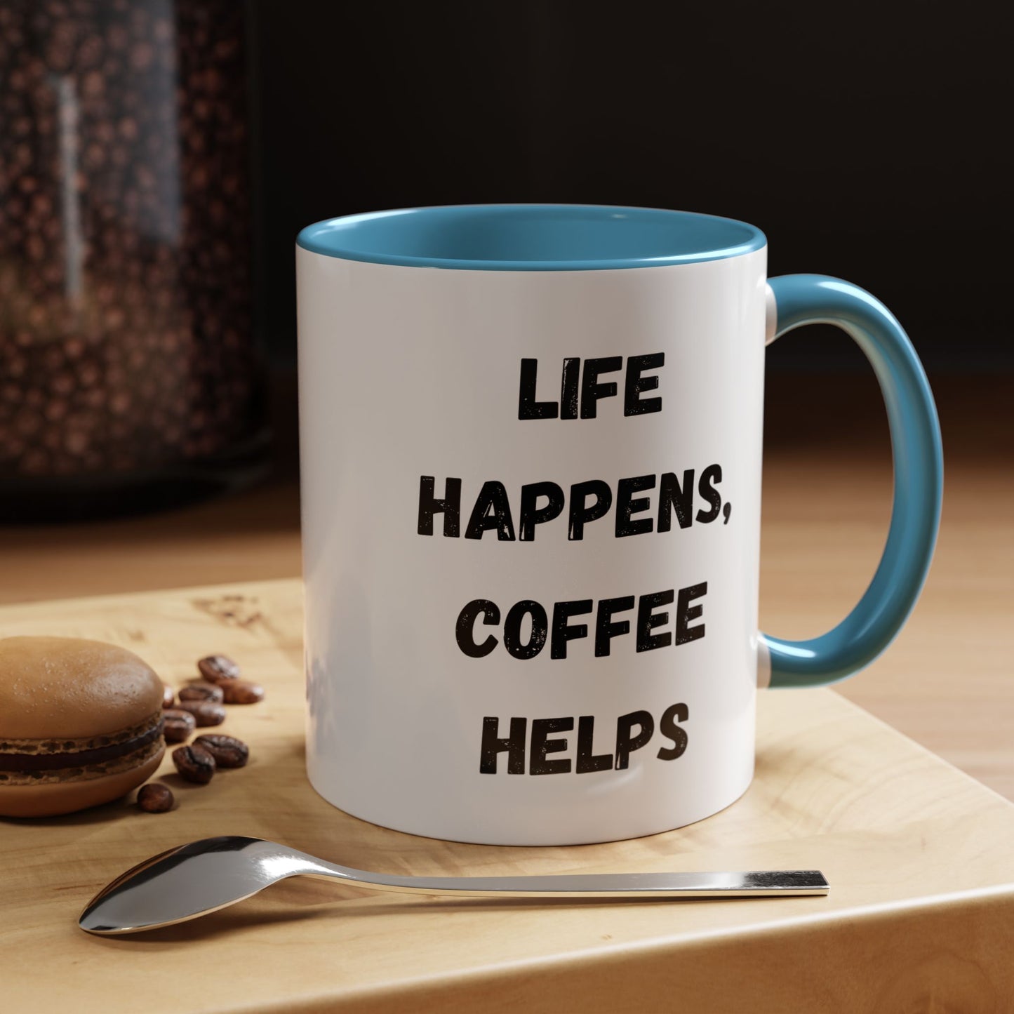 Life Happens Coffee Mug - Inspirational Coffee Cup, Gift for Coffee Lovers, Motivational Mug, Black Accent Mug, Coffee Humor