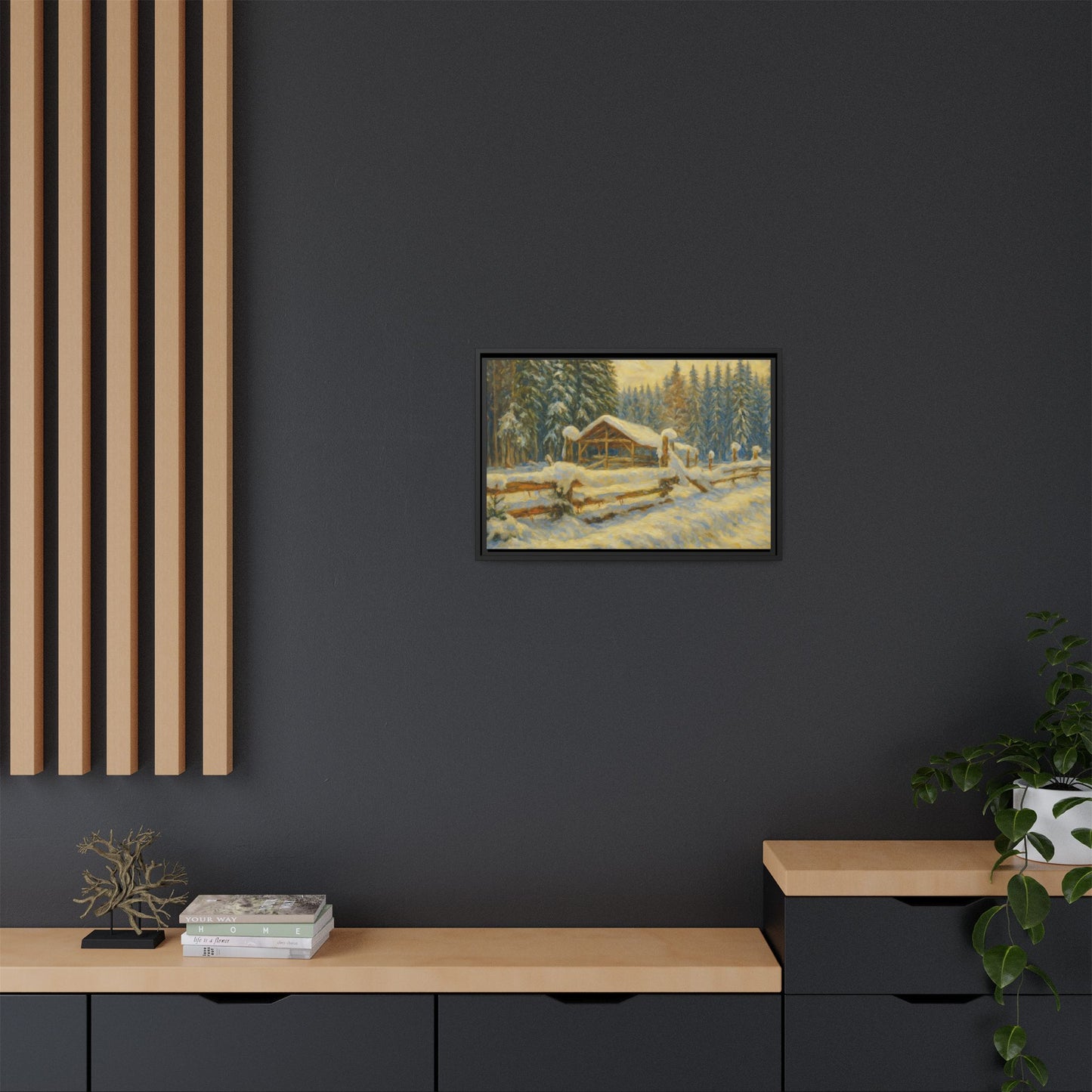 Winter Landscape Framed Canvas Art | Cozy Home Decor | Wall Art for Living Room, Bedroom, Holiday Gift, Rustic Vibes, Art Print - TRV