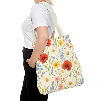 Wildflower Poppy Print Tote Bag | Floral All-Over Pattern