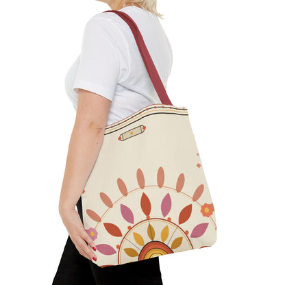 Boho Floral Mandala Tote Bag | Pastel Sunburst Pattern