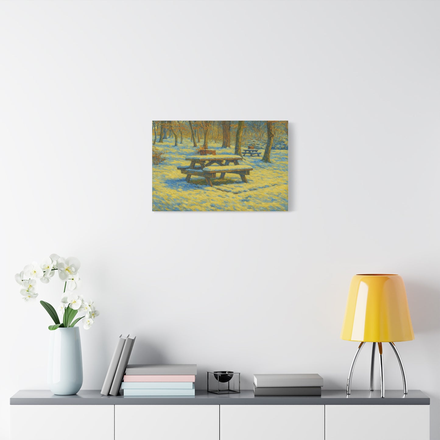 Winter Picnic Canvas Art Print, Cozy Home Decor, Seasonal Wall Art, Nature-Inspired Artwork, Perfect for Holidays - TRV