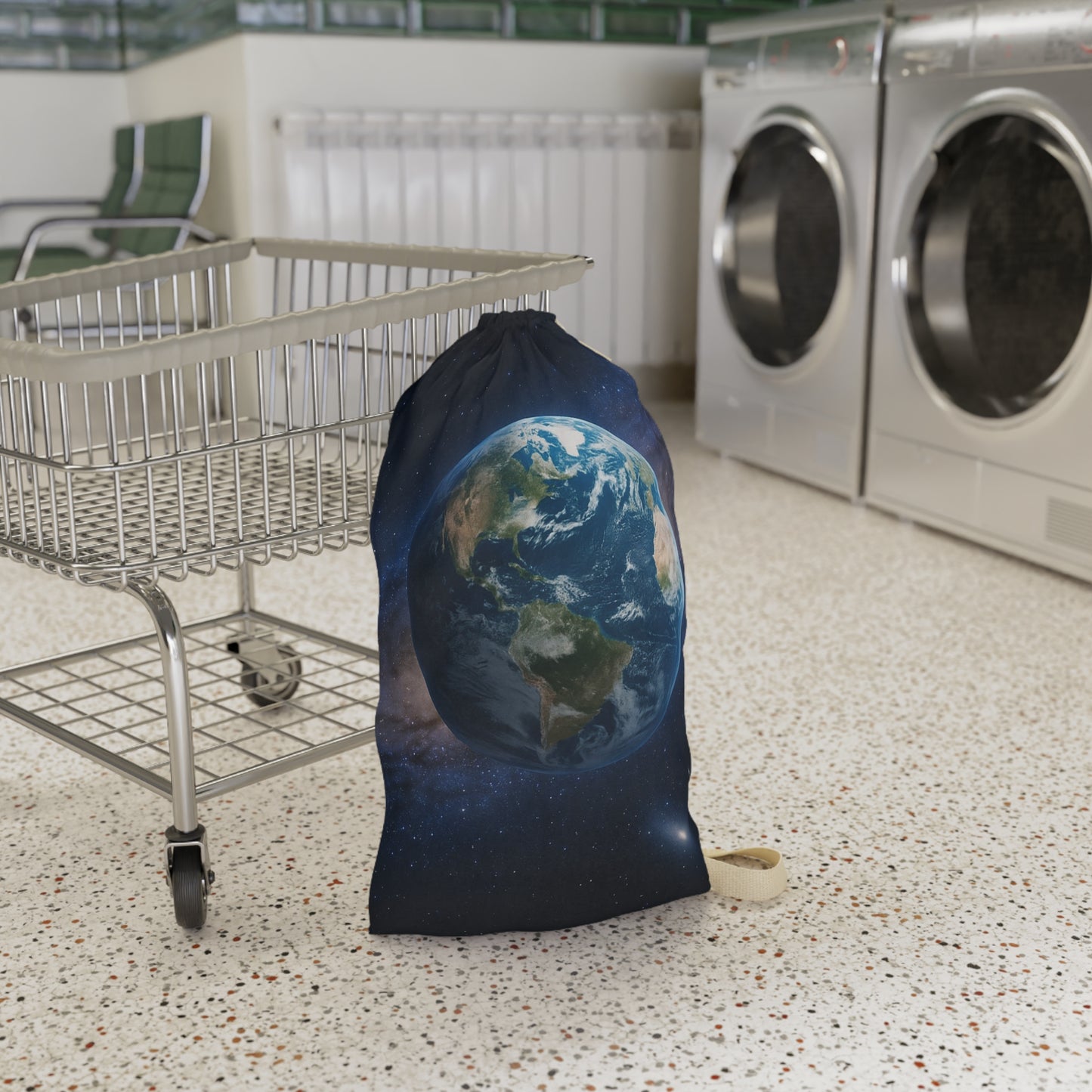 Earth Globe Laundry Bag | Planet Space Print, Drawstring Canvas Pouch - TRV