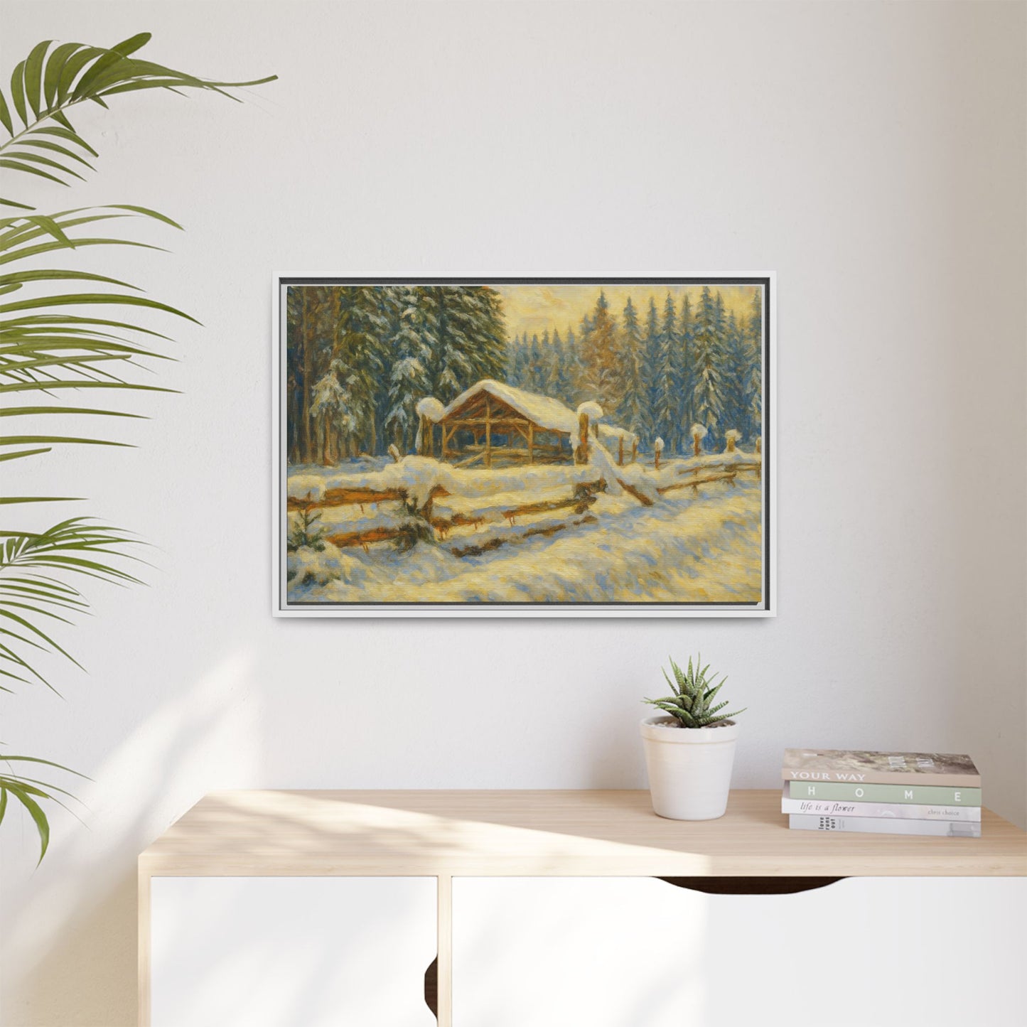 Winter Landscape Framed Canvas Art | Cozy Home Decor | Wall Art for Living Room, Bedroom, Holiday Gift, Rustic Vibes, Art Print - TRV