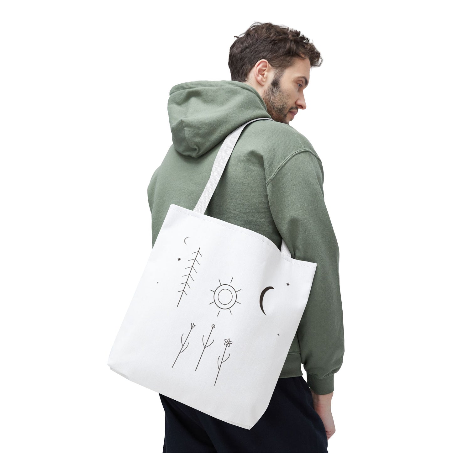 Minimal Moon and Sun Botanical Tote | Celestial Line Art Bag