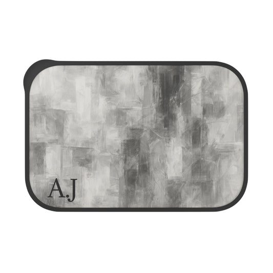 Gray Abstract Brushstroke Bento Box with Initials | PLA Lunchbox - TRV