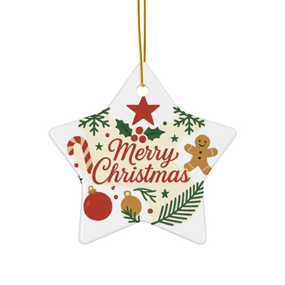 Merry Christmas Ceramic Ornament — Double-Sided Holiday Tree Decoration (Gingerbread & Candy Cane Design)
