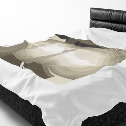 Abstract neutral shapes velveteen plush blanket with modern minimalist art print, featuring soft velveteen texture and all-over printed design.