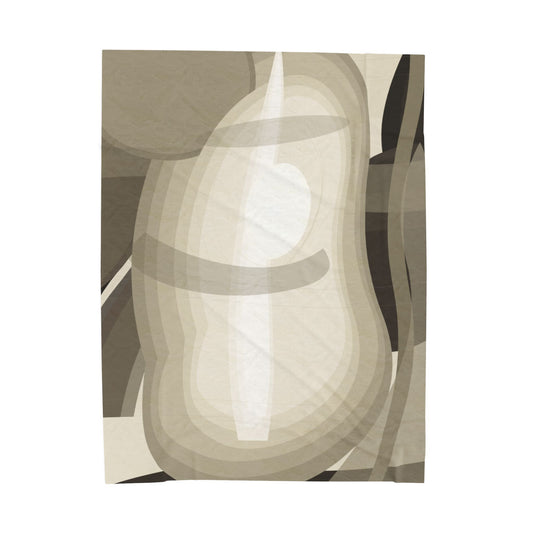 Abstract neutral shapes velveteen plush blanket with modern minimalist art print, featuring soft textured fabric and contemporary design.