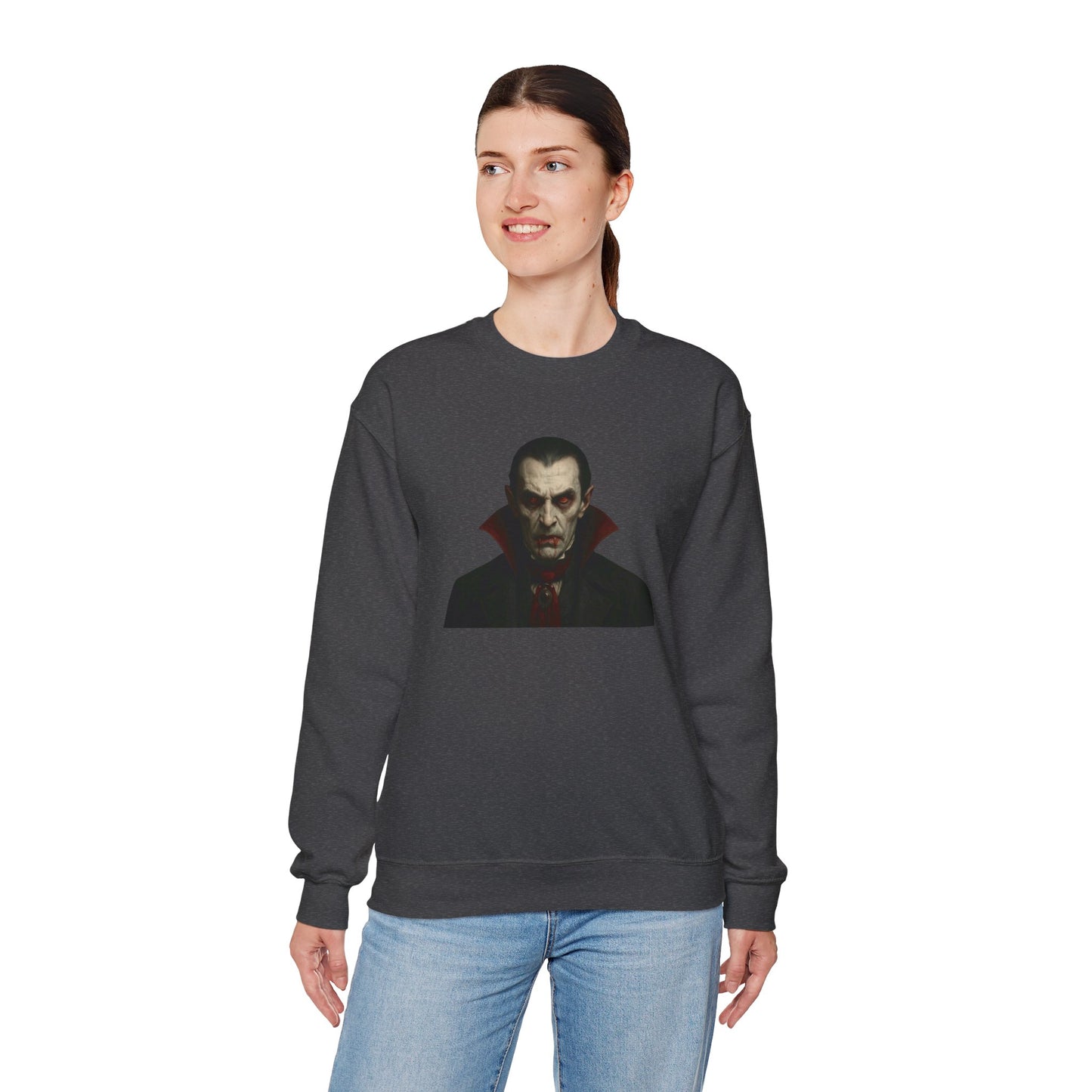 Gothic Horror Sweatshirt, Cozy Vampire Sweatshirt, Spooky Apparel, Halloween Costume Top, Unisex Halloween Sweatshirt