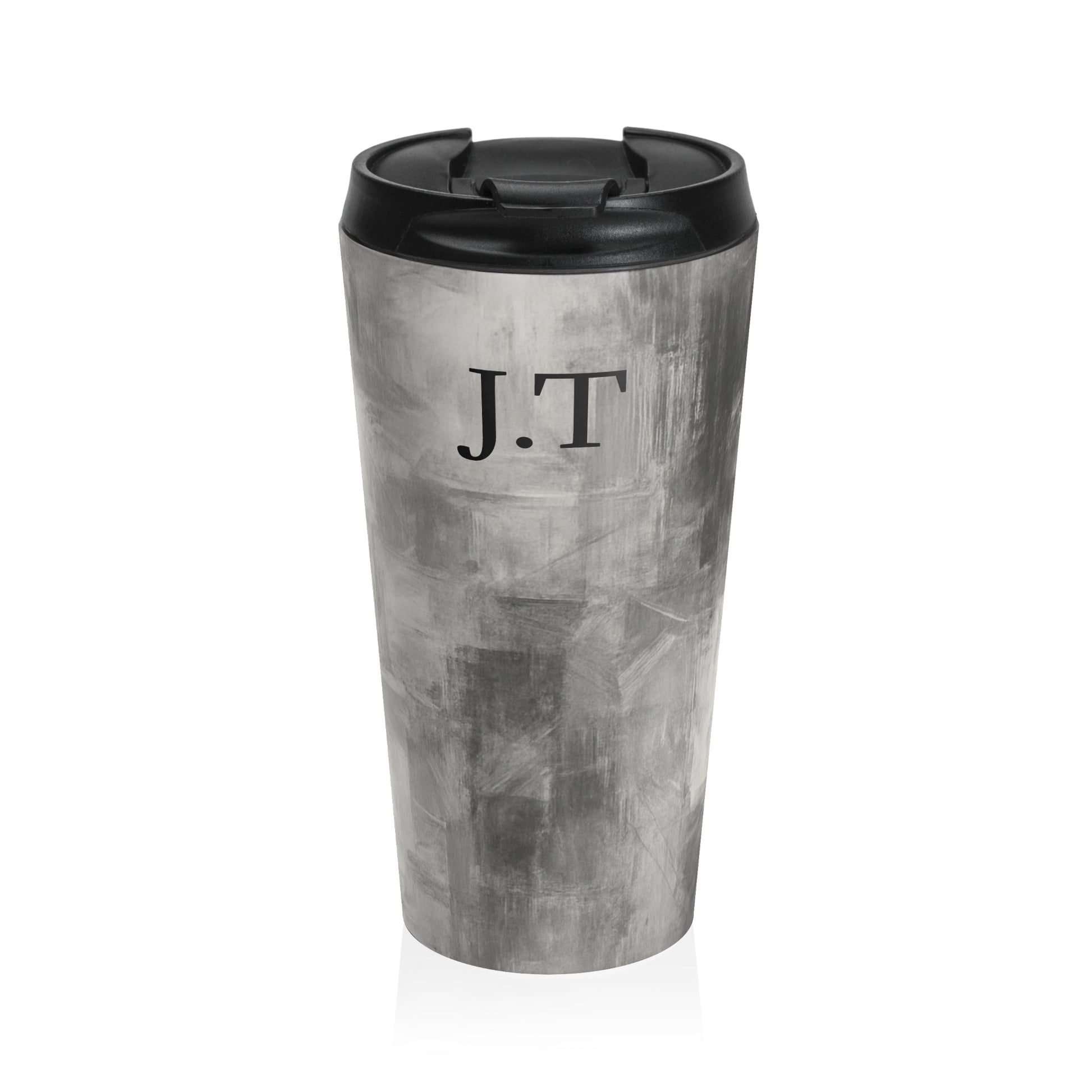 Monogram Initials Gray Marble Travel Mug | Personalized Stainless Steel Tumbler - TRV