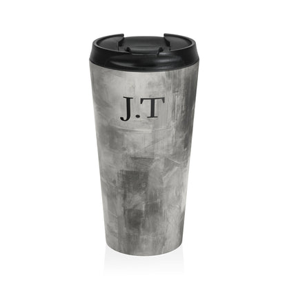 Monogram Initials Gray Marble Travel Mug | Personalized Stainless Steel Tumbler - TRV