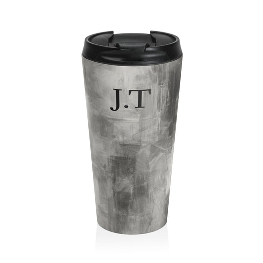Monogram Initials Gray Marble Travel Mug | Personalized Stainless Steel Tumbler - TRV