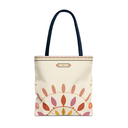 Boho Floral Mandala Tote Bag | Pastel Sunburst Pattern