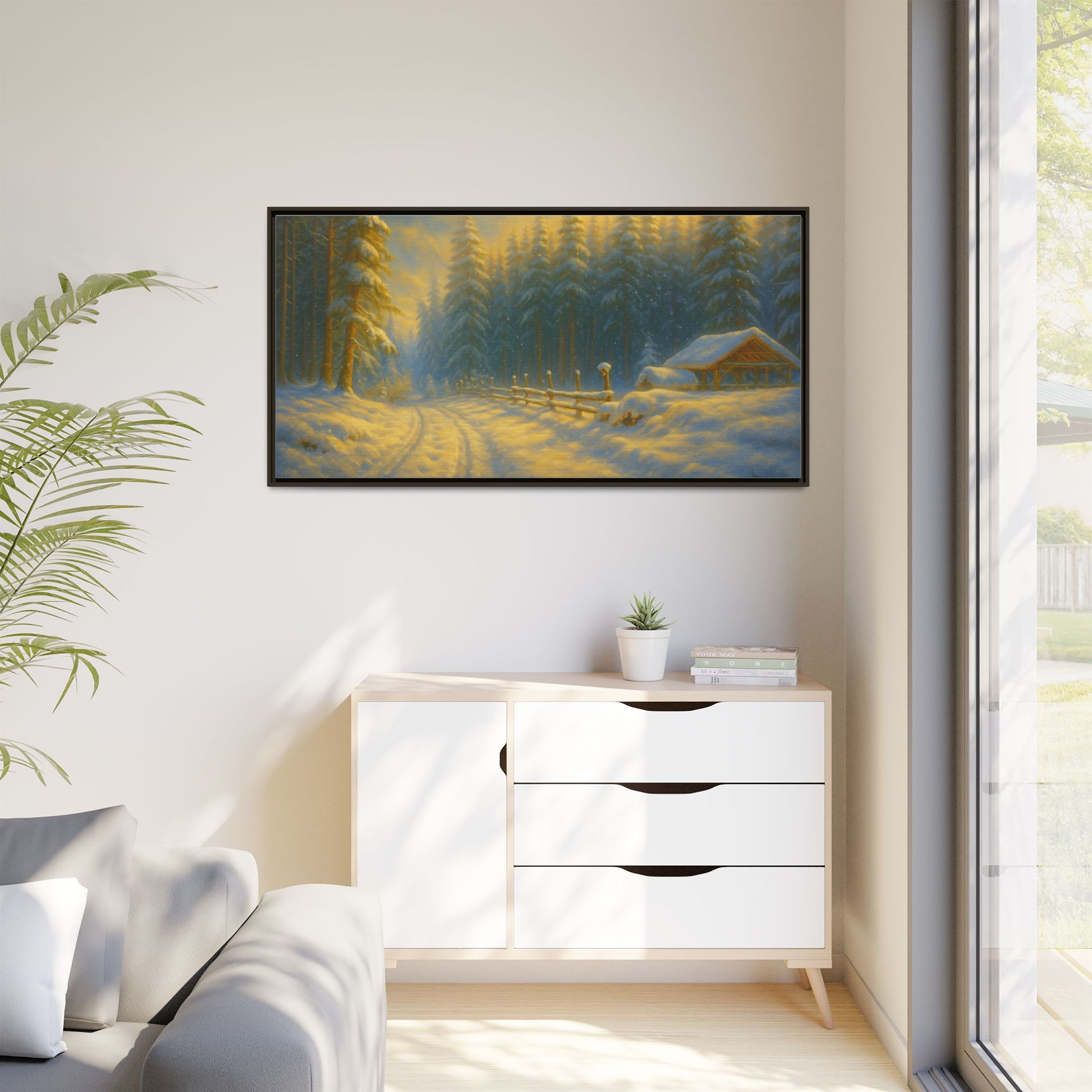 Wall Art Print, Winter Cabin Decor, Nature Scene, Holiday Gift, Cabin Vibes, Christmas Decoration, Matte Canvas, Framed - TRV