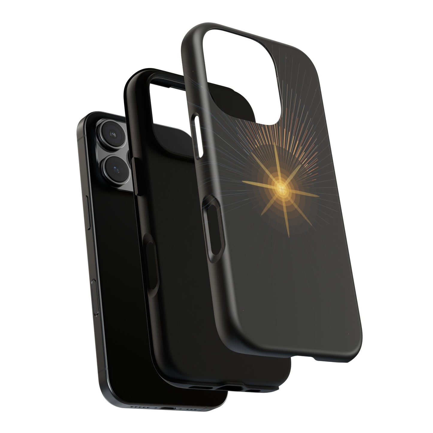Tough Cases - Radiant Star Phone Case, Protective Black Shockproof Cover with Golden Light Design
