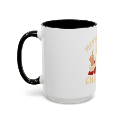 Irreverent Merry Christmas Mug — Funny Santa Middle Finger Coffee Cup (11oz & 15oz)