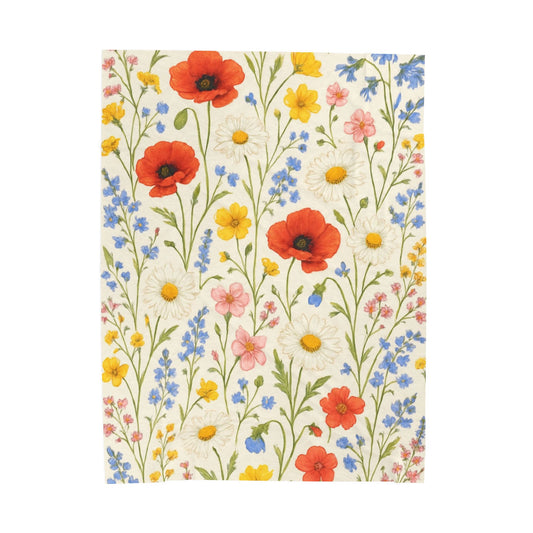 Wildflower Meadow Velveteen Plush Blanket | Poppy Daisy Floral Throw - TRV