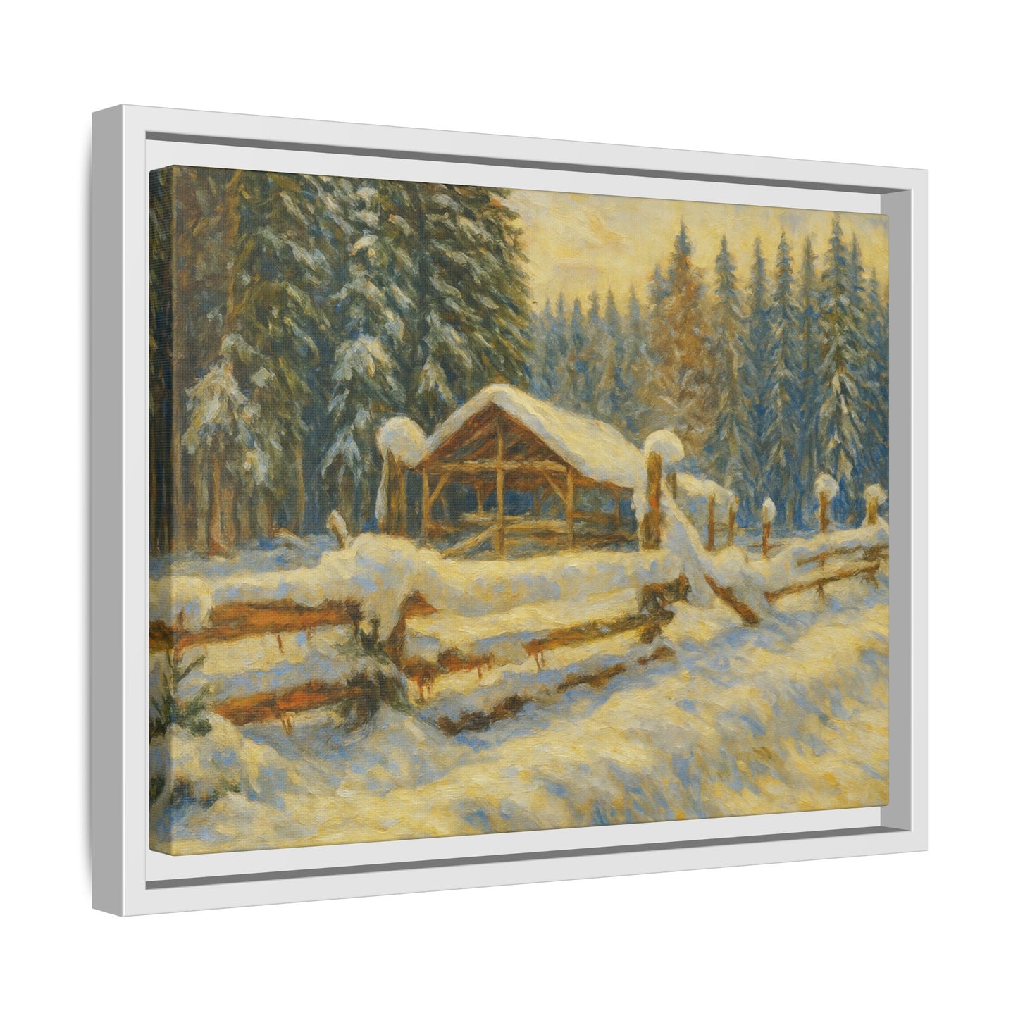 Winter Landscape Framed Canvas Art | Cozy Home Decor | Wall Art for Living Room, Bedroom, Holiday Gift, Rustic Vibes, Art Print - TRV