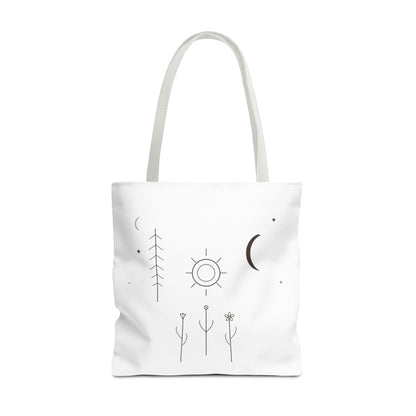 Minimal Moon and Sun Botanical Tote | Celestial Line Art Bag