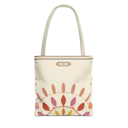 Boho Floral Mandala Tote Bag | Pastel Sunburst Pattern