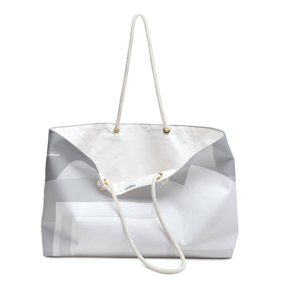 Gray abstract geometric pattern weekender bag from Printify, a neutral travel tote with spacious interior and stylish design.