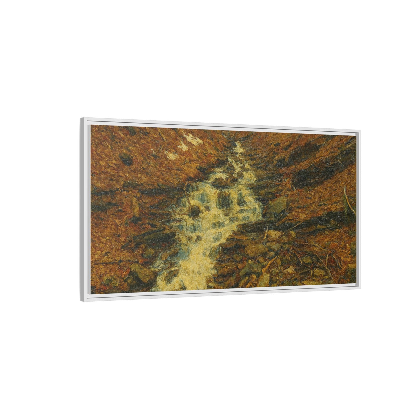 Serene Abstract Nature Canvas Art, Framed Wall Decor, Rustic Home Accent, Earthy Tone Artwork, Tranquil River Scene - TRV