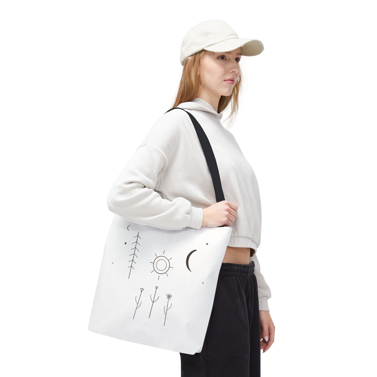 Minimal Moon and Sun Botanical Tote | Celestial Line Art Bag