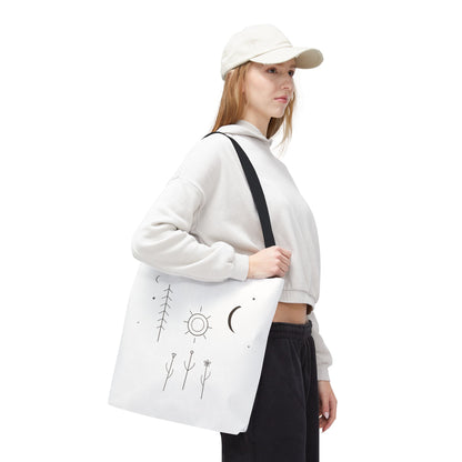 Minimal Moon and Sun Botanical Tote | Celestial Line Art Bag