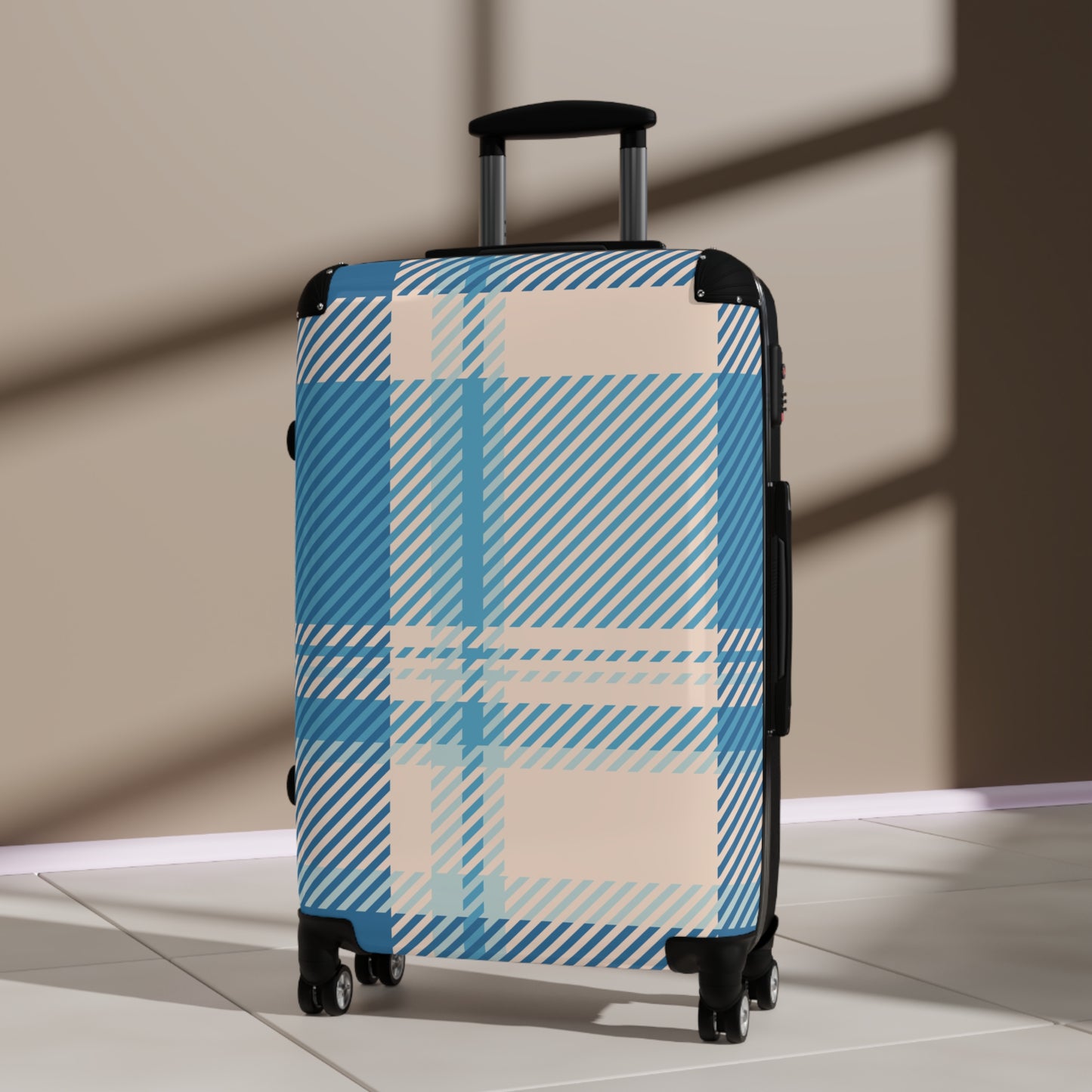 Blue Plaid Carry-On Suitcase – Lightweight Checked Luggage with Classic Tartan Design