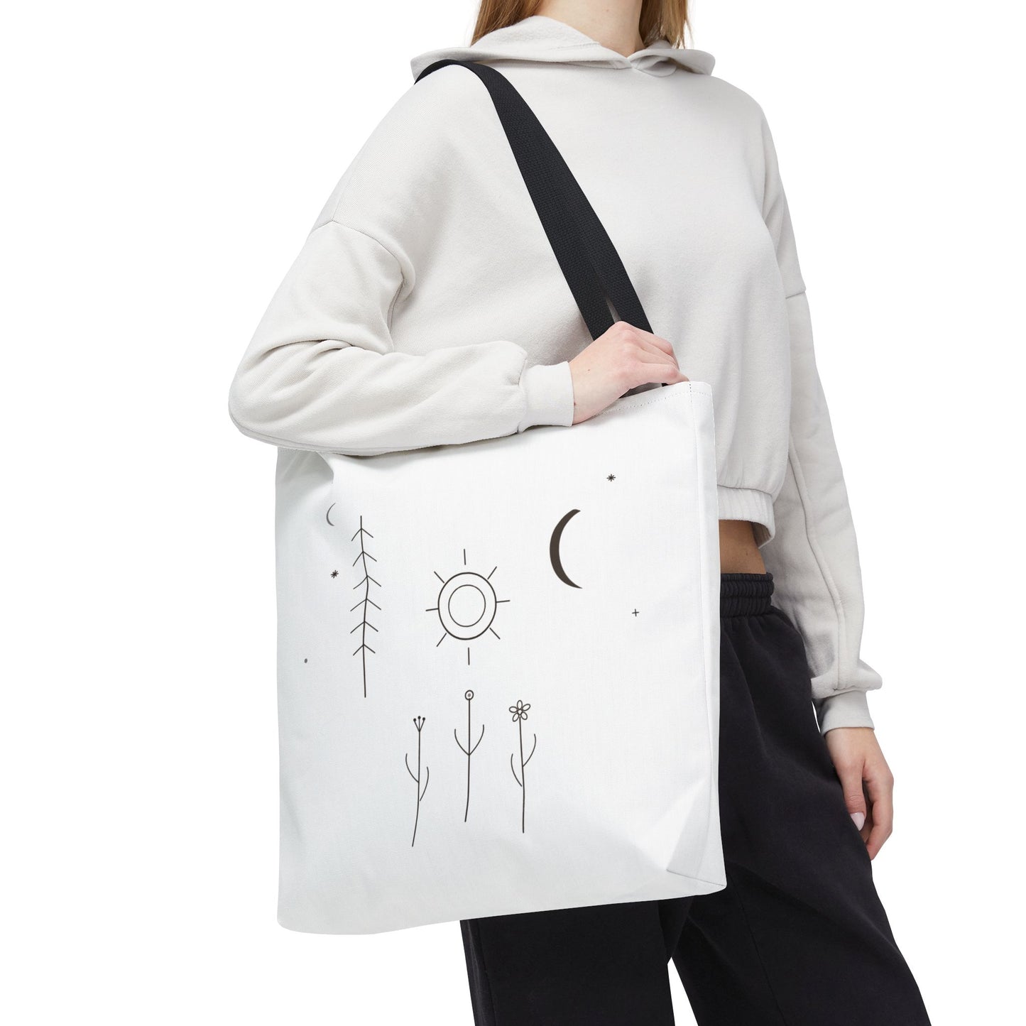 Minimal Moon and Sun Botanical Tote | Celestial Line Art Bag
