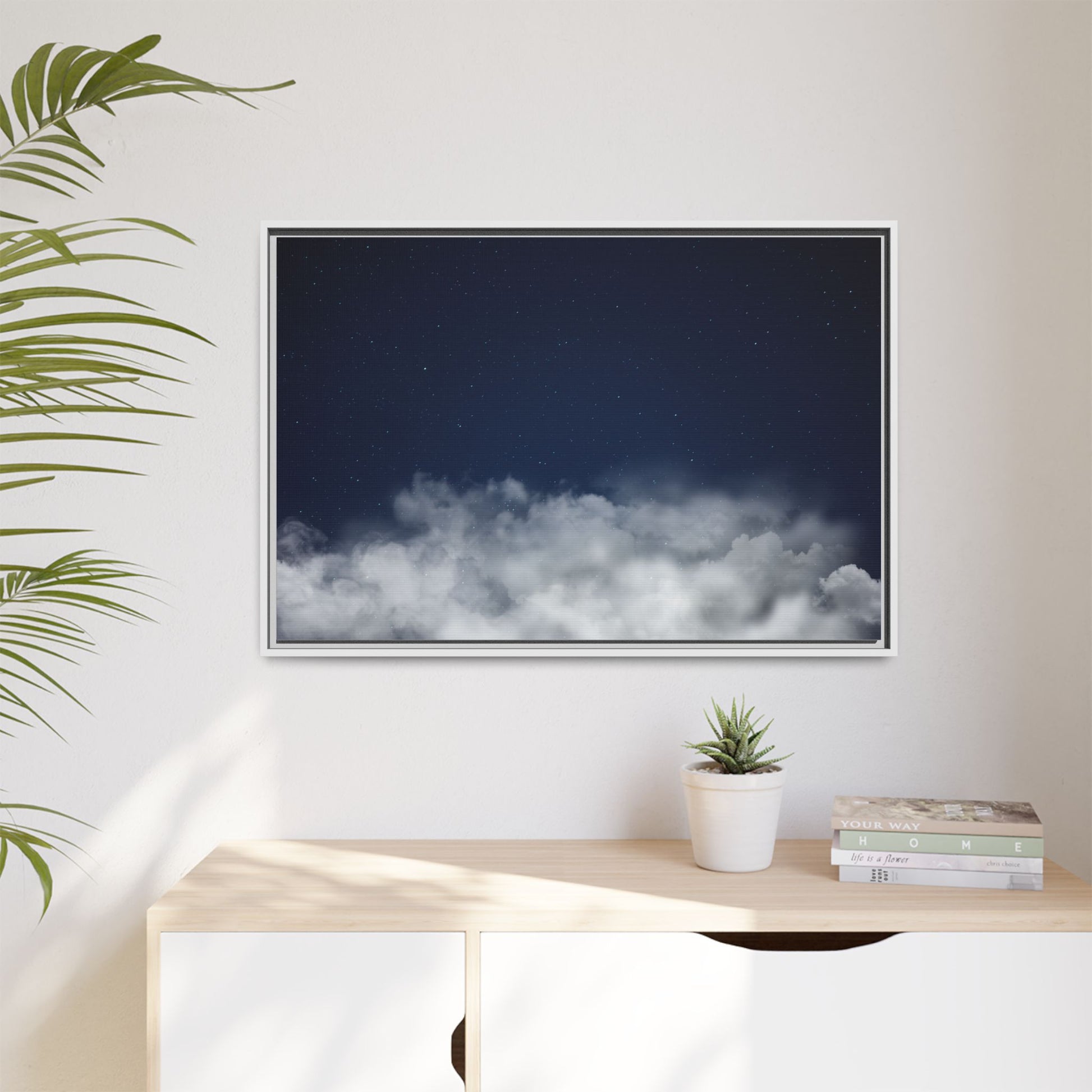 Night Sky Clouds Matte Canvas Framed | Starry Wall Art - TRV