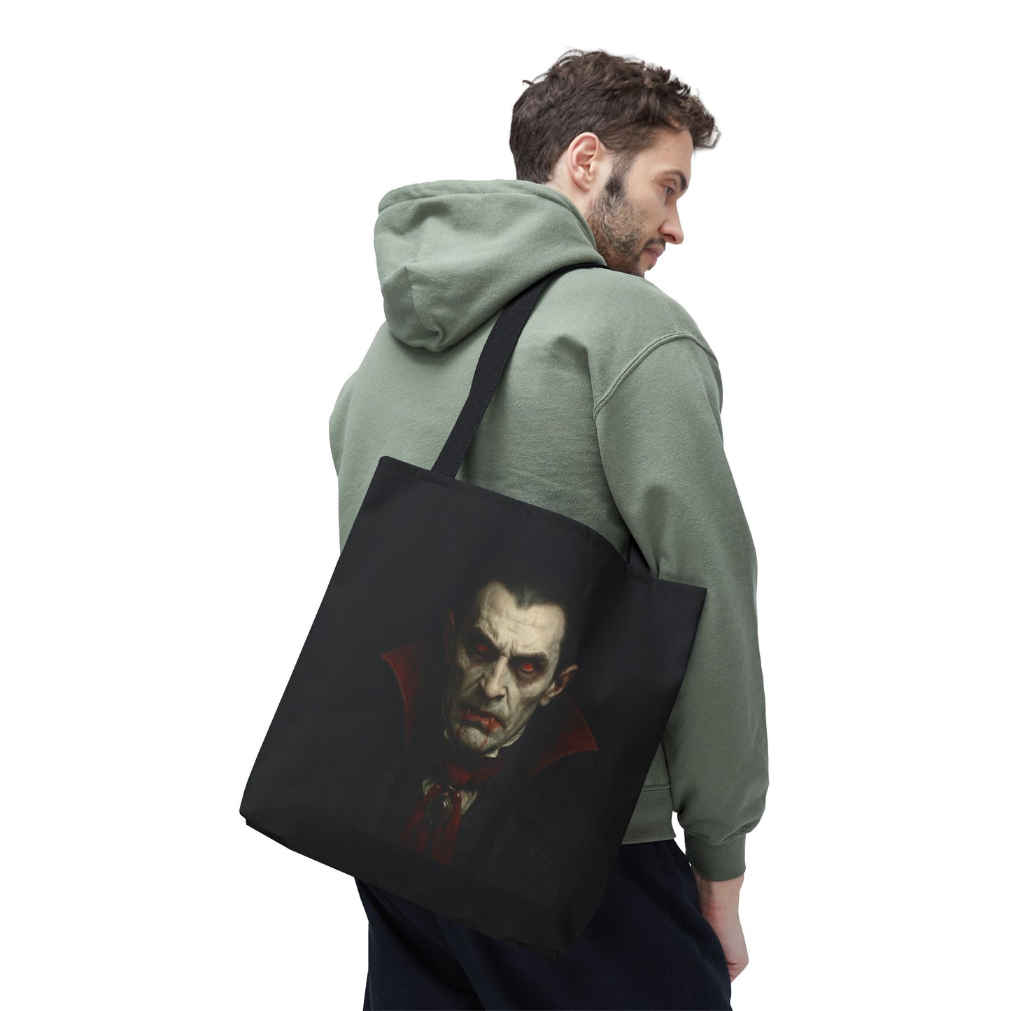 Vampire Haunted Tote Bag, Spooky Shopping Bag, Halloween Accessory, Gothic Style Handbag, Perfect for Halloween Parties, Unisex Tote - TRV