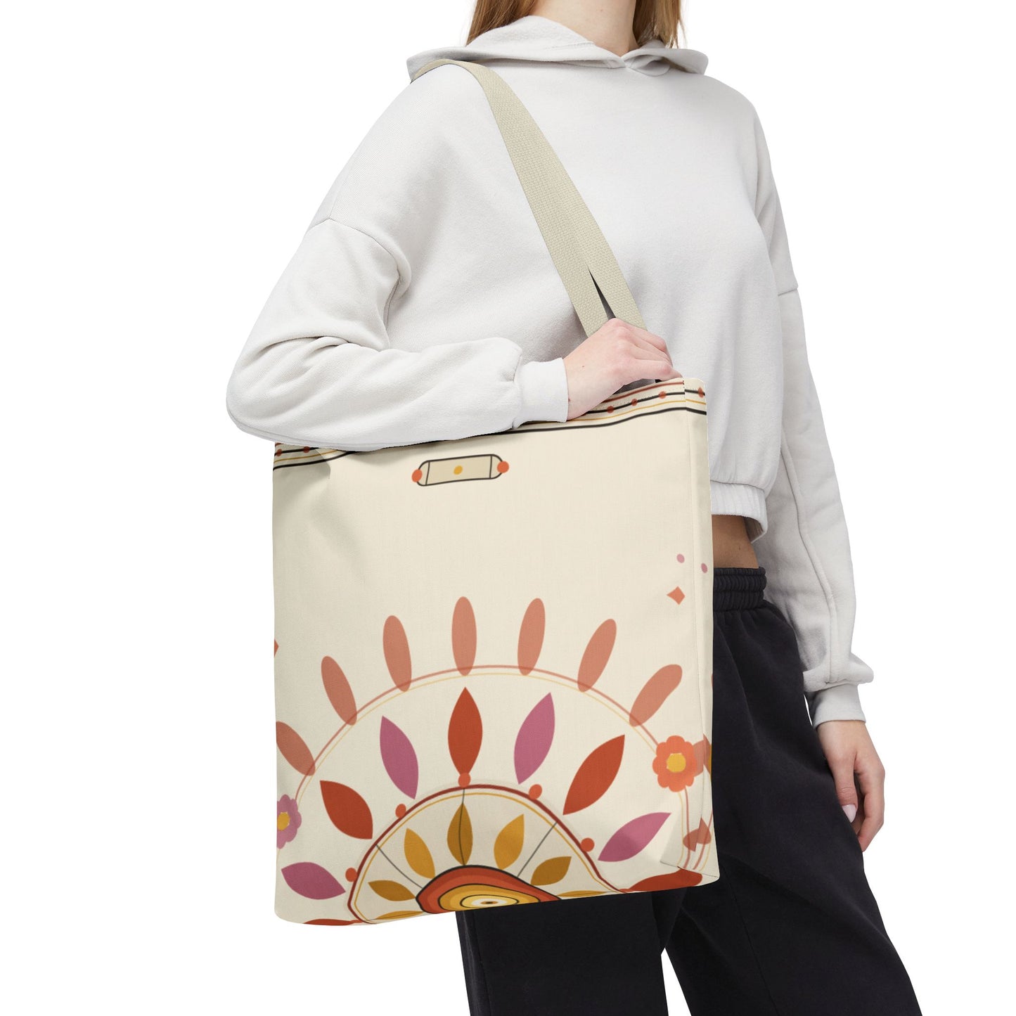 Boho Floral Mandala Tote Bag | Pastel Sunburst Pattern