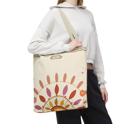 Boho Floral Mandala Tote Bag | Pastel Sunburst Pattern